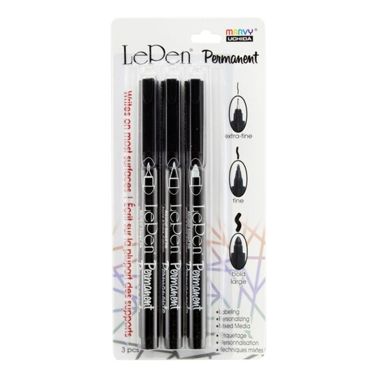 Marvy Uchida; Marvy Uchida Le Pen Permanent Pens, Extra Fine, Fine, Bold Tip, Black, Set Of 3; Category:Alcohol-Based Markers; Image:1